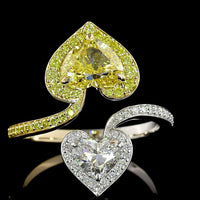 14K Two Tone Heart Shaped Halo Ring with 1.59 Carats Fancy Vivid Yellow Lab Diamond and 0.56 Carats D Color VS1 Diamond - 2.54 Carats Total Diamond Weight - Covaloro Fine Jewelry