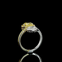 14K Two Tone Heart Shaped Halo Ring with 1.59 Carats Fancy Vivid Yellow Lab Diamond and 0.56 Carats D Color VS1 Diamond - 2.54 Carats Total Diamond Weight - Covaloro Fine Jewelry