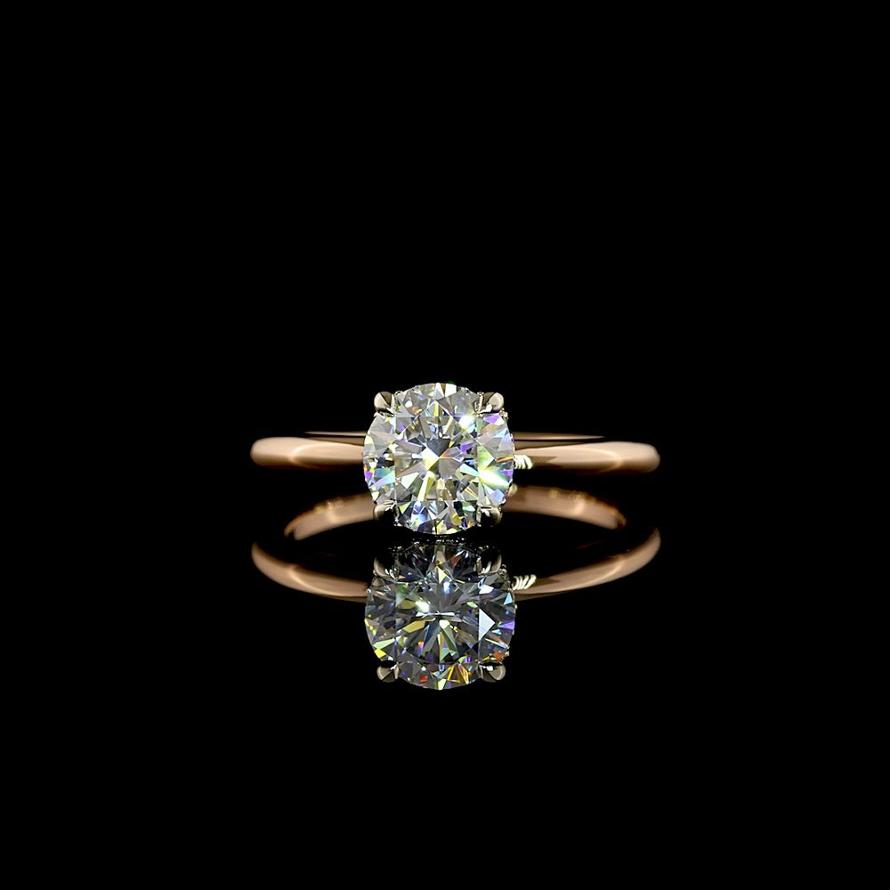 14K Two Tone Hidden Halo Engagement Ring with 1.10 Carat Round Brilliant Cut Lab Diamond and 0.05 Carat Accent Diamonds - Total 1.15 Carat Weight - Covaloro Fine Jewelry