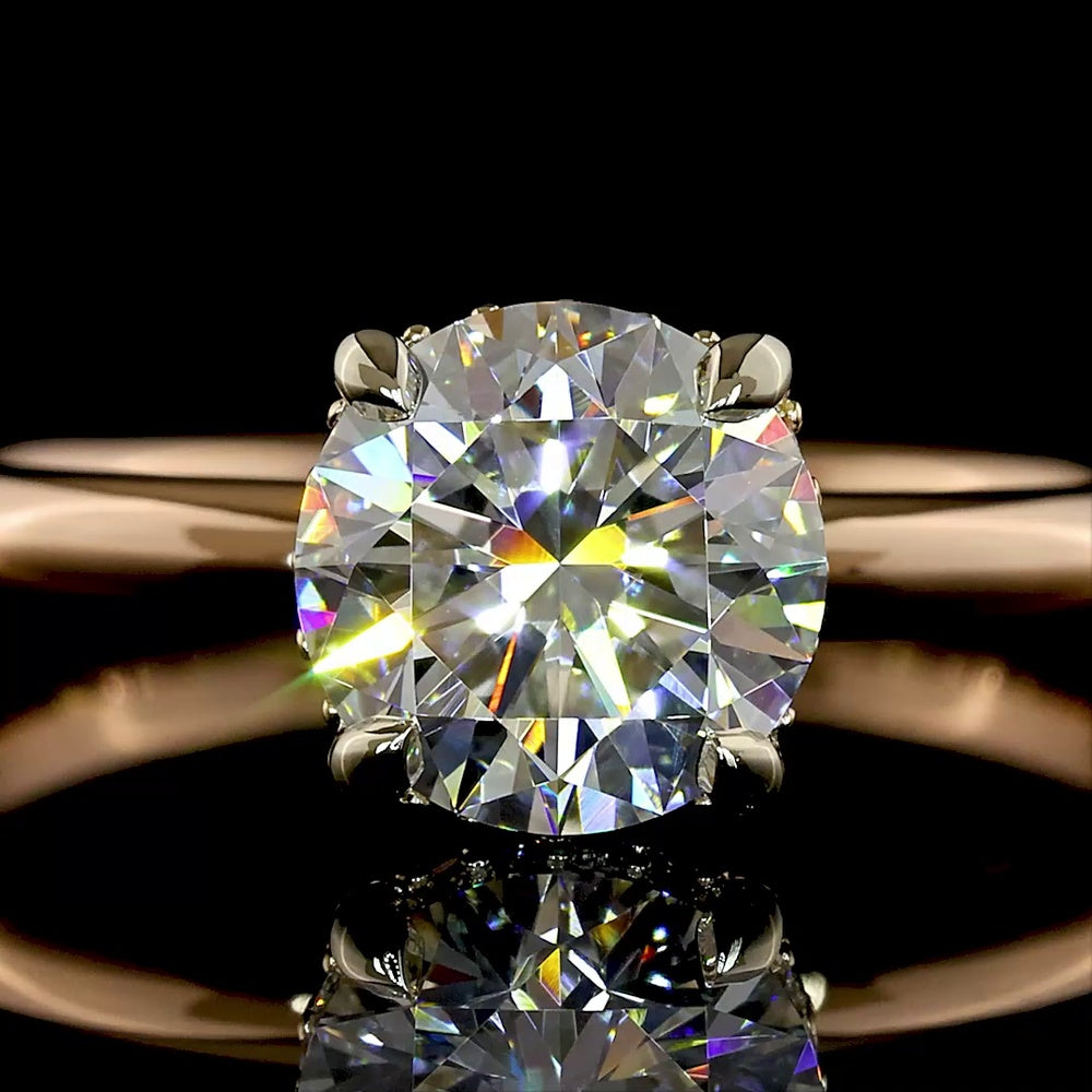 14K Two Tone Hidden Halo Engagement Ring with 1.10 Carat Round Brilliant Cut Lab Diamond and 0.05 Carat Accent Diamonds - Total 1.15 Carat Weight - Covaloro Fine Jewelry