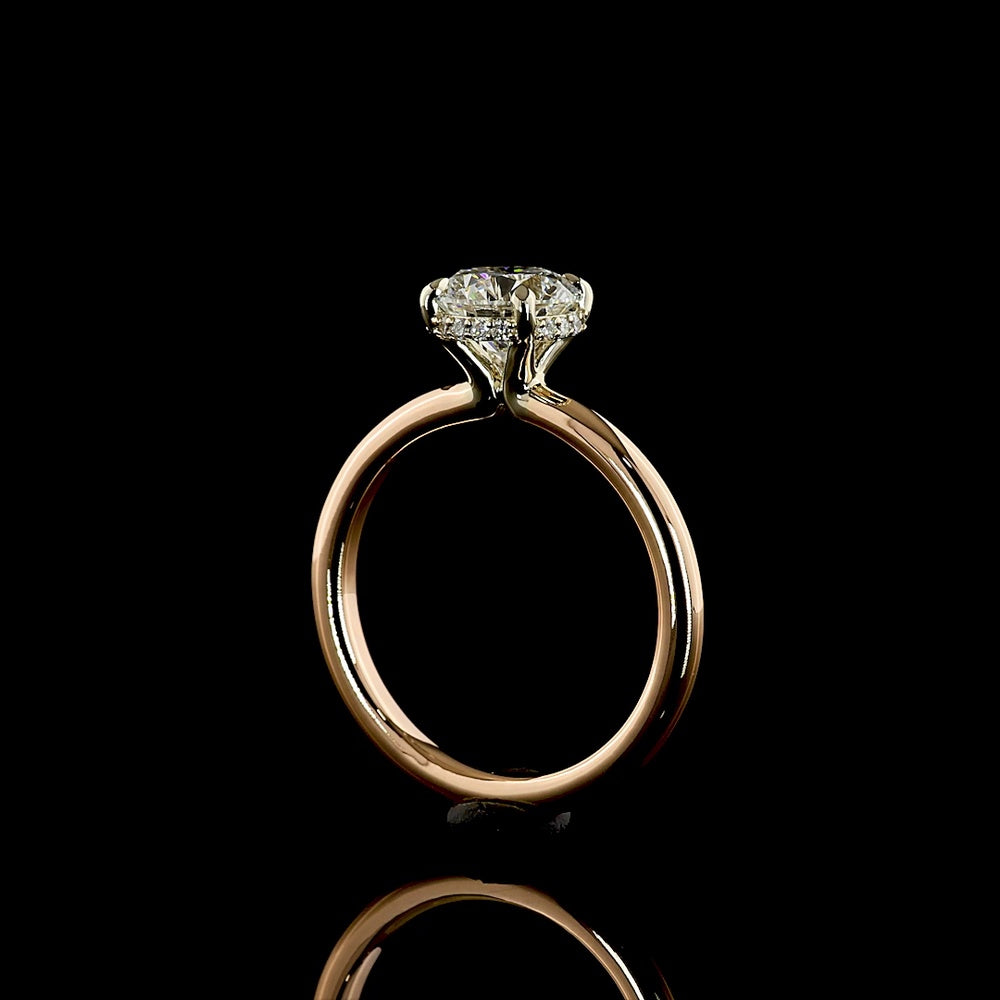 14K Two Tone Hidden Halo Engagement Ring with 1.10 Carat Round Brilliant Cut Lab Diamond and 0.05 Carat Accent Diamonds - Total 1.15 Carat Weight - Covaloro Fine Jewelry