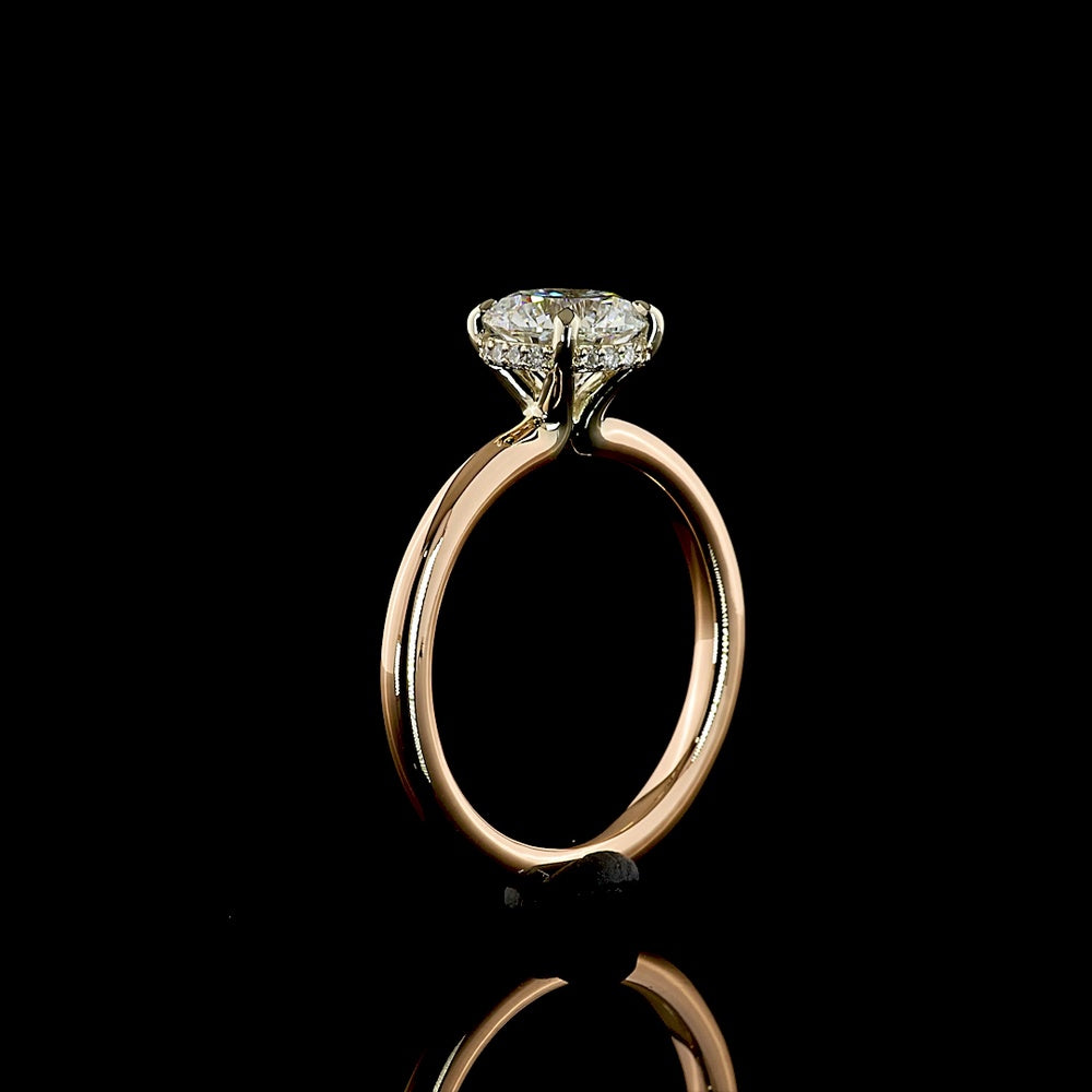 14K Two Tone Hidden Halo Engagement Ring with 1.10 Carat Round Brilliant Cut Lab Diamond and 0.05 Carat Accent Diamonds - Total 1.15 Carat Weight - Covaloro Fine Jewelry