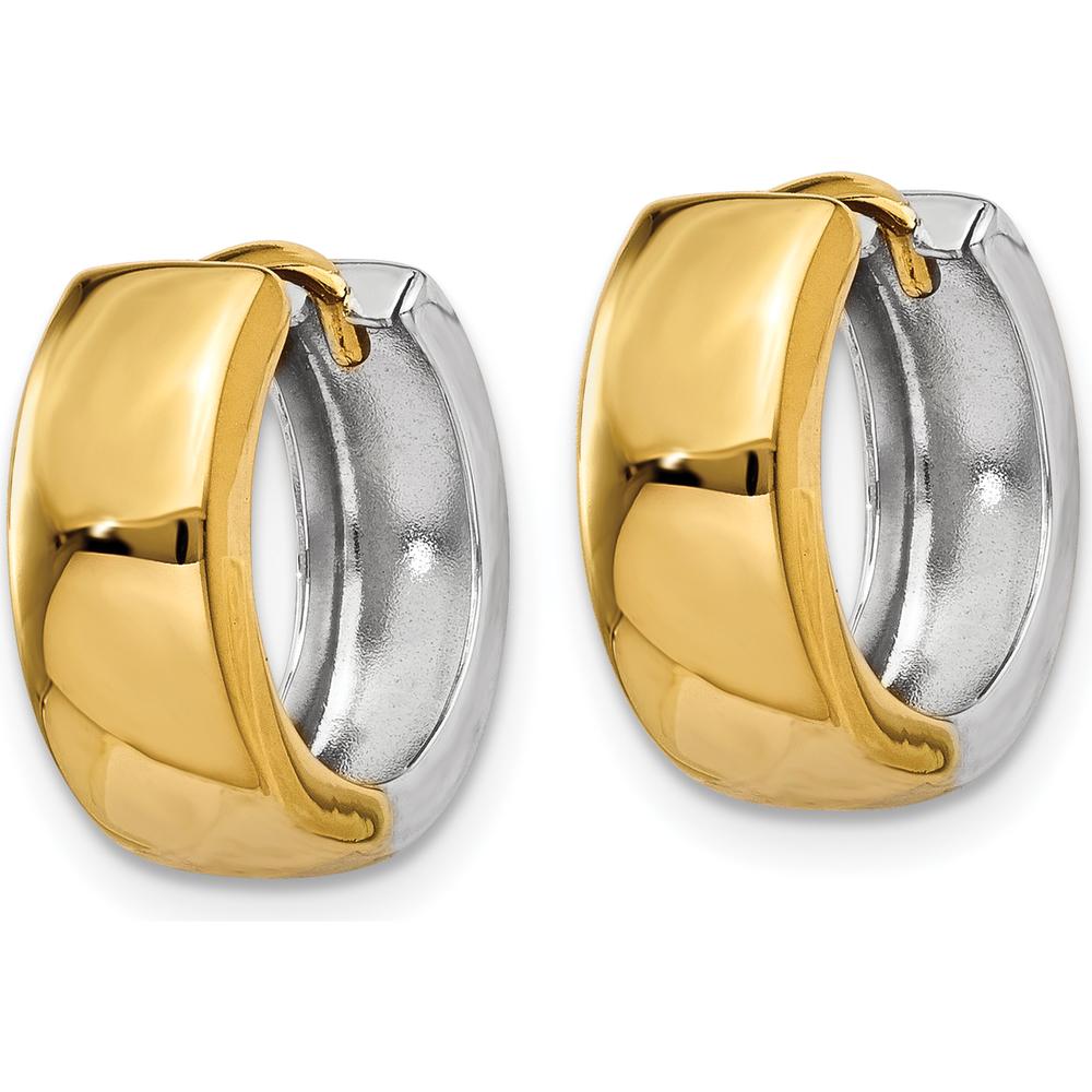 14K Two-Tone Hinged Hoop Earrings - 10mm Length, 5mm Width, Polished Finish by Oro Pregiato