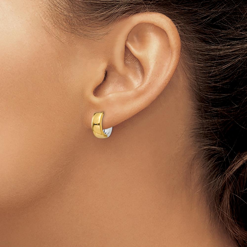 14K Two-Tone Hinged Hoop Earrings - 10mm Length, 5mm Width, Polished Finish by Oro Pregiato