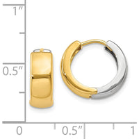 14K Two-Tone Hinged Hoop Earrings - 10mm Length, 5mm Width, Polished Finish by Oro Pregiato