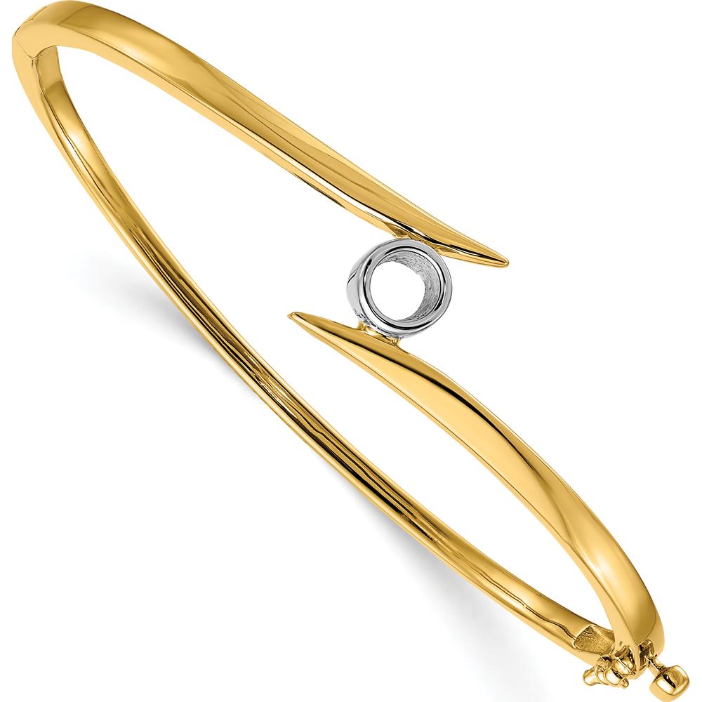 14K Two-Tone Hinged Oval Bangle Bracelet Mounting for 0.50 Carat Round Stone by Oro Pregiato