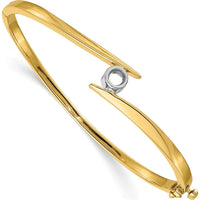 14K Two-Tone Hinged Oval Bangle Bracelet Mounting for 1/3 Carat 4.3 mm Round Stone with Polished Finish and Safety Clasp by Oro Pregiato