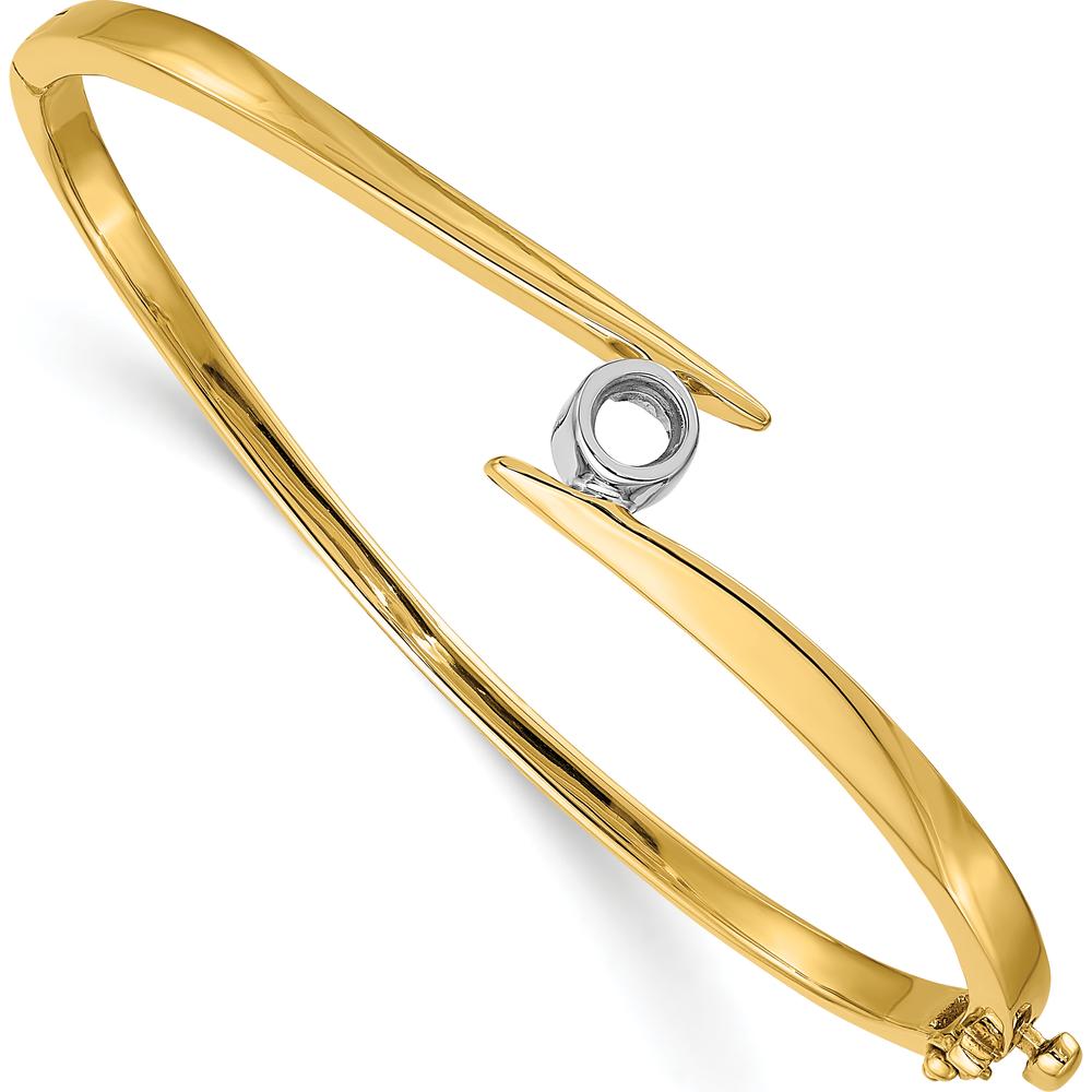 14K Two-Tone Hinged Oval Bangle Bracelet Mounting for 1/3 Carat 4.3 mm Round Stone with Polished Finish and Safety Clasp by Oro Pregiato