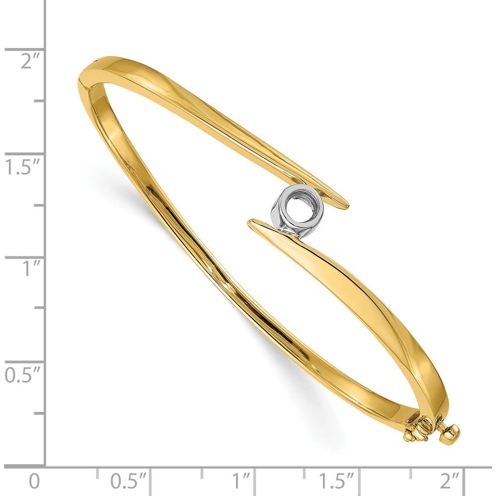 14K Two-Tone Hinged Oval Bangle Bracelet Mounting for 1/3 Carat 4.3 mm Round Stone with Polished Finish and Safety Clasp by Oro Pregiato