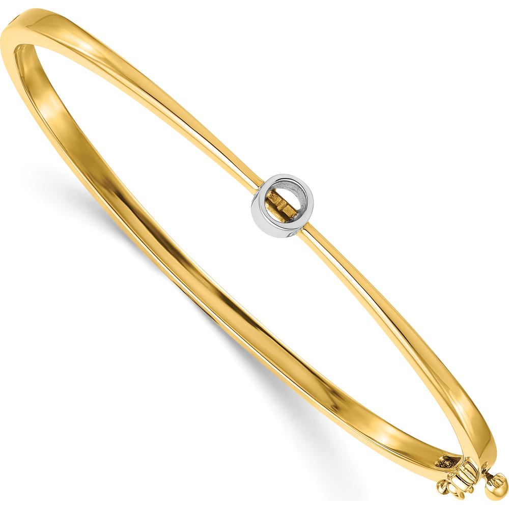 14K Two-Tone Hinged Oval Bangle Bracelet Mounting for 4.0mm Round Diamond - Holds 0.25 Carat Stone by Oro Pregiato