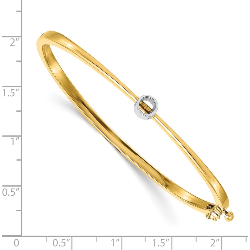14K Two-Tone Hinged Oval Bangle Bracelet Mounting for 4.0mm Round Diamond - Holds 0.25 Carat Stone by Oro Pregiato