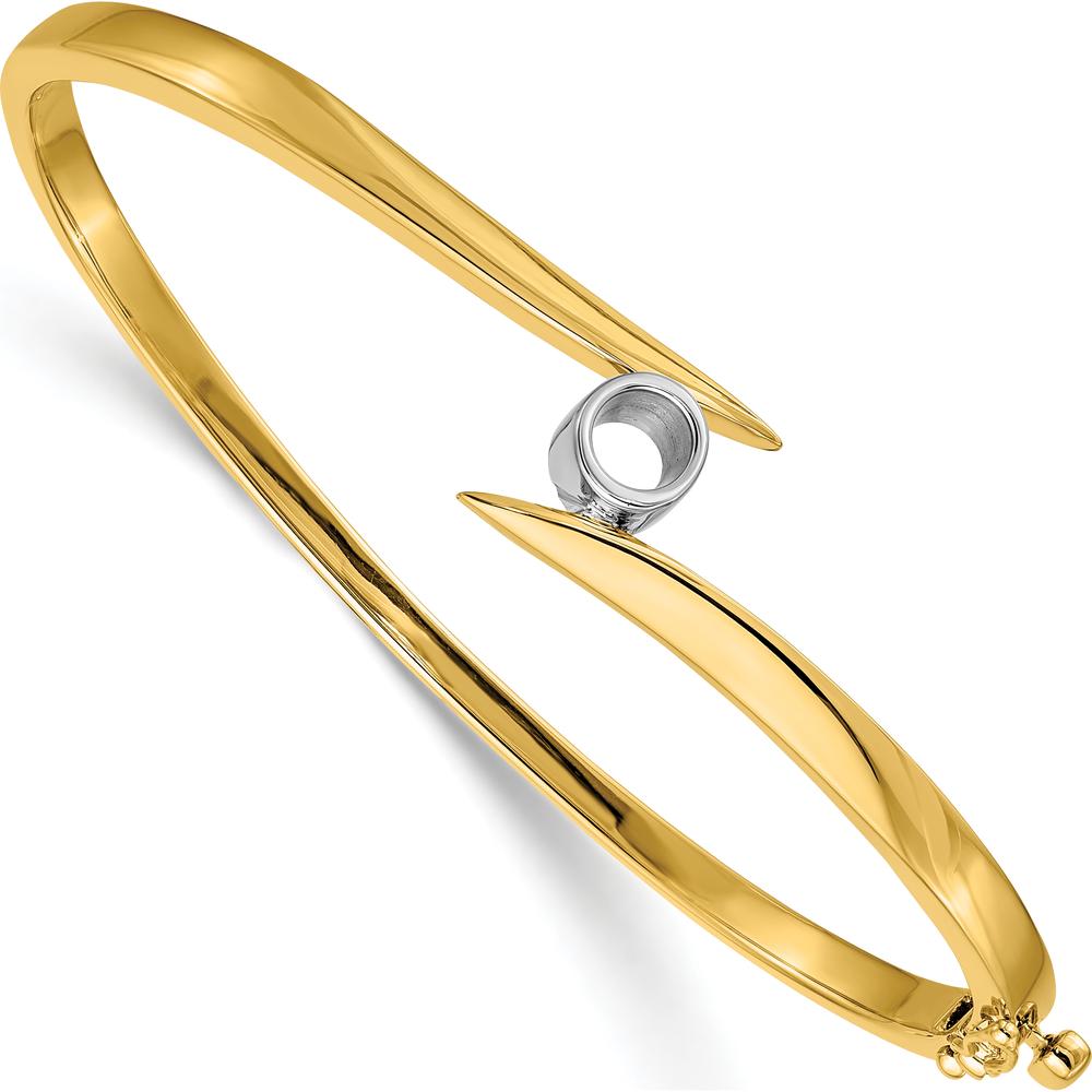 14K Two-Tone Hinged Oval Bangle Bracelet Mounting for 4.5mm Round 0.37 Carat Gemstone by Oro Pregiato