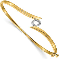 14K Two-Tone Hinged Oval Bangle Bracelet Mounting for 6x4mm Oval Gemstone - Polished Finish with White Gold Accent by Oro Pregiato