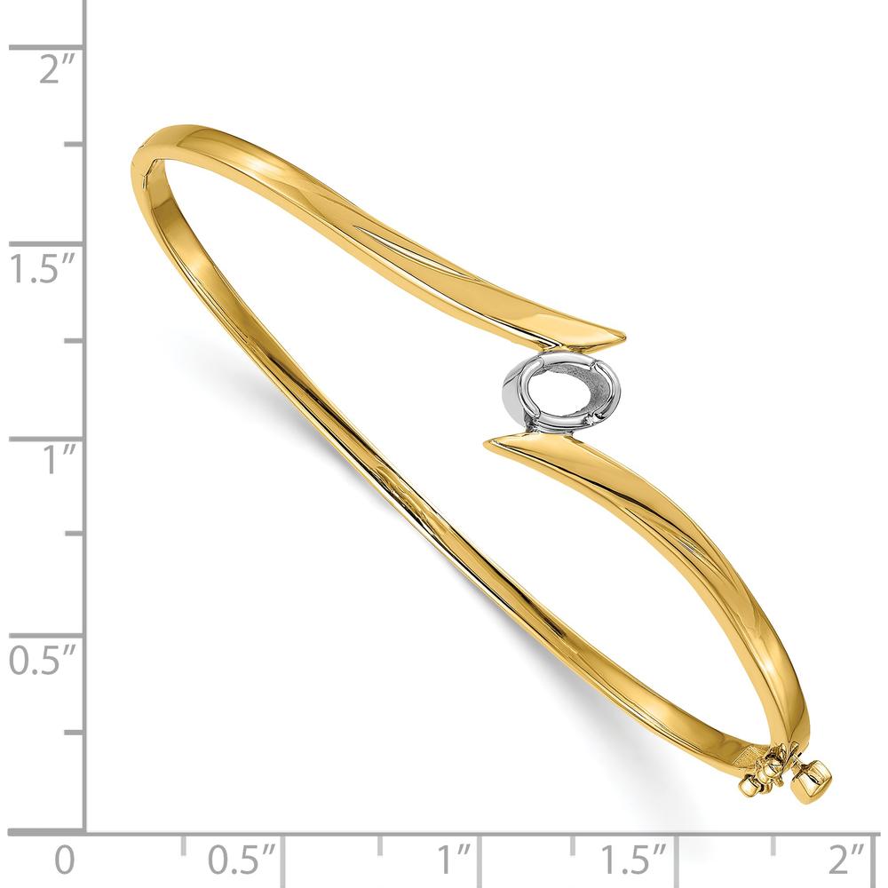 14K Two-Tone Hinged Oval Bangle Bracelet Mounting for 6x4mm Oval Gemstone - Polished Finish with White Gold Accent by Oro Pregiato