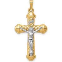 14K Two-Tone Hollow Chevron Design Polished Crucifix Pendant by Oro Pregiato