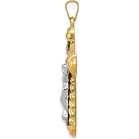 14K Two-Tone Hollow Chevron Design Polished Crucifix Pendant by Oro Pregiato