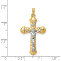 14K Two-Tone Hollow Chevron Design Polished Crucifix Pendant by Oro Pregiato