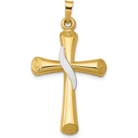 14K Two-Tone Hollow Cross Pendant with Drape Design - 35mm Length by Oro Pregiato