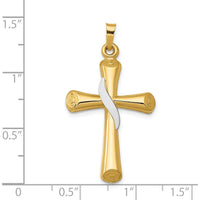 14K Two-Tone Hollow Cross Pendant with Drape Design - 35mm Length by Oro Pregiato