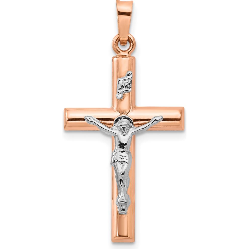 14K Two-Tone Hollow Crucifix Pendant - Faith-Inspired Gold Cross with Polished Finish by Oro Pregiato
