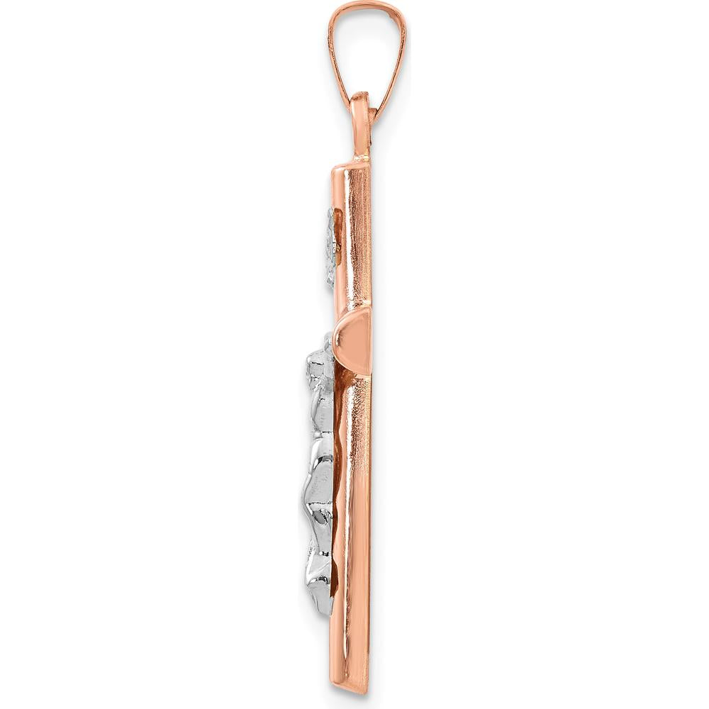 14K Two-Tone Hollow Crucifix Pendant - Faith-Inspired Gold Cross with Polished Finish by Oro Pregiato