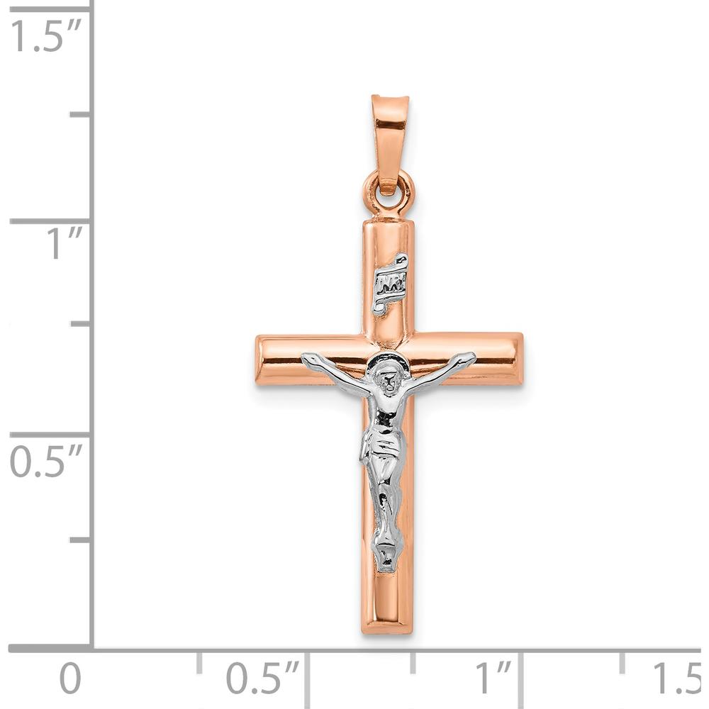 14K Two-Tone Hollow Crucifix Pendant - Faith-Inspired Gold Cross with Polished Finish by Oro Pregiato