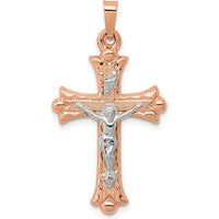14K Two-Tone Hollow Crucifix Pendant in Rose and White Gold - 28mm Length, 18mm Width by Oro Pregiato