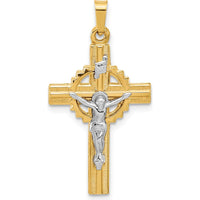 14K Two-Tone Hollow INRI Iona Crucifix Pendant - Faith-Inspired Religious Pendant with Rhodium Plating and Polished Finish by Oro Pregiato