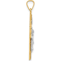 14K Two-Tone Hollow INRI Iona Crucifix Pendant - Faith-Inspired Religious Pendant with Rhodium Plating and Polished Finish by Oro Pregiato