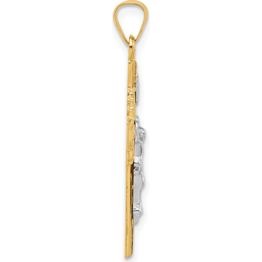 14K Two-Tone Hollow INRI Iona Crucifix Pendant - Faith-Inspired Religious Pendant with Rhodium Plating and Polished Finish by Oro Pregiato