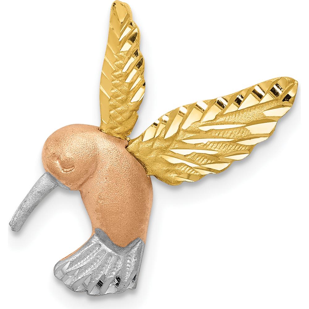 14K Two-Tone Hummingbird Pendant with Diamond-Cut Satin Finish - 19mm Length by Oro Pregiato