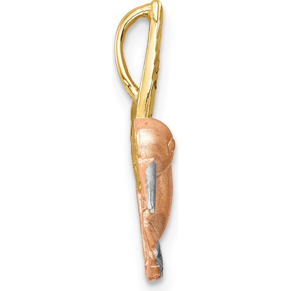 14K Two-Tone Hummingbird Pendant with Diamond-Cut Satin Finish - 19mm Length by Oro Pregiato