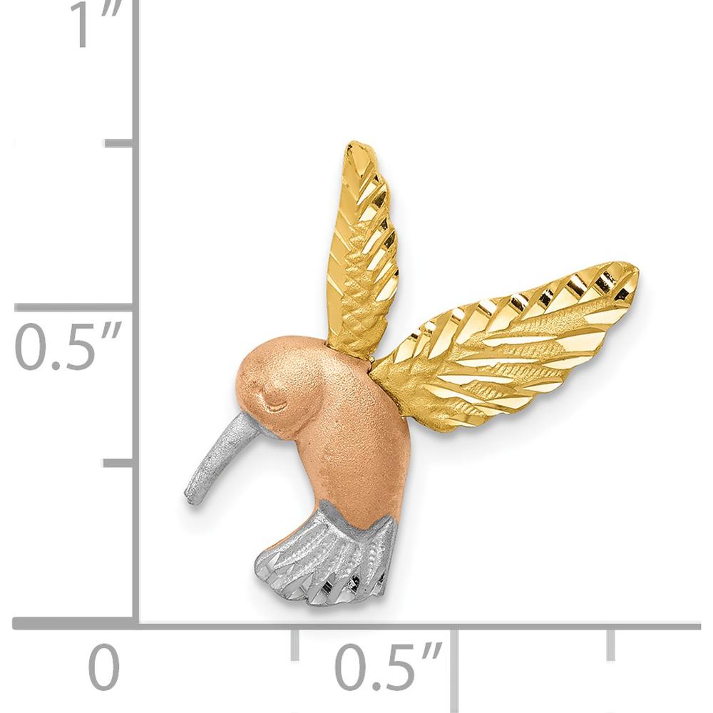 14K Two-Tone Hummingbird Pendant with Diamond-Cut Satin Finish - 19mm Length by Oro Pregiato