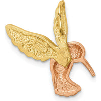 14K Two-Tone Hummingbird Pendant with Diamond-Cut Satin Finish - 19mm Length by Oro Pregiato