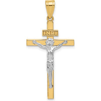 14K Two-Tone INRI Crucifix Pendant - Polished Gold Faith Pendant by Oro Pregiato