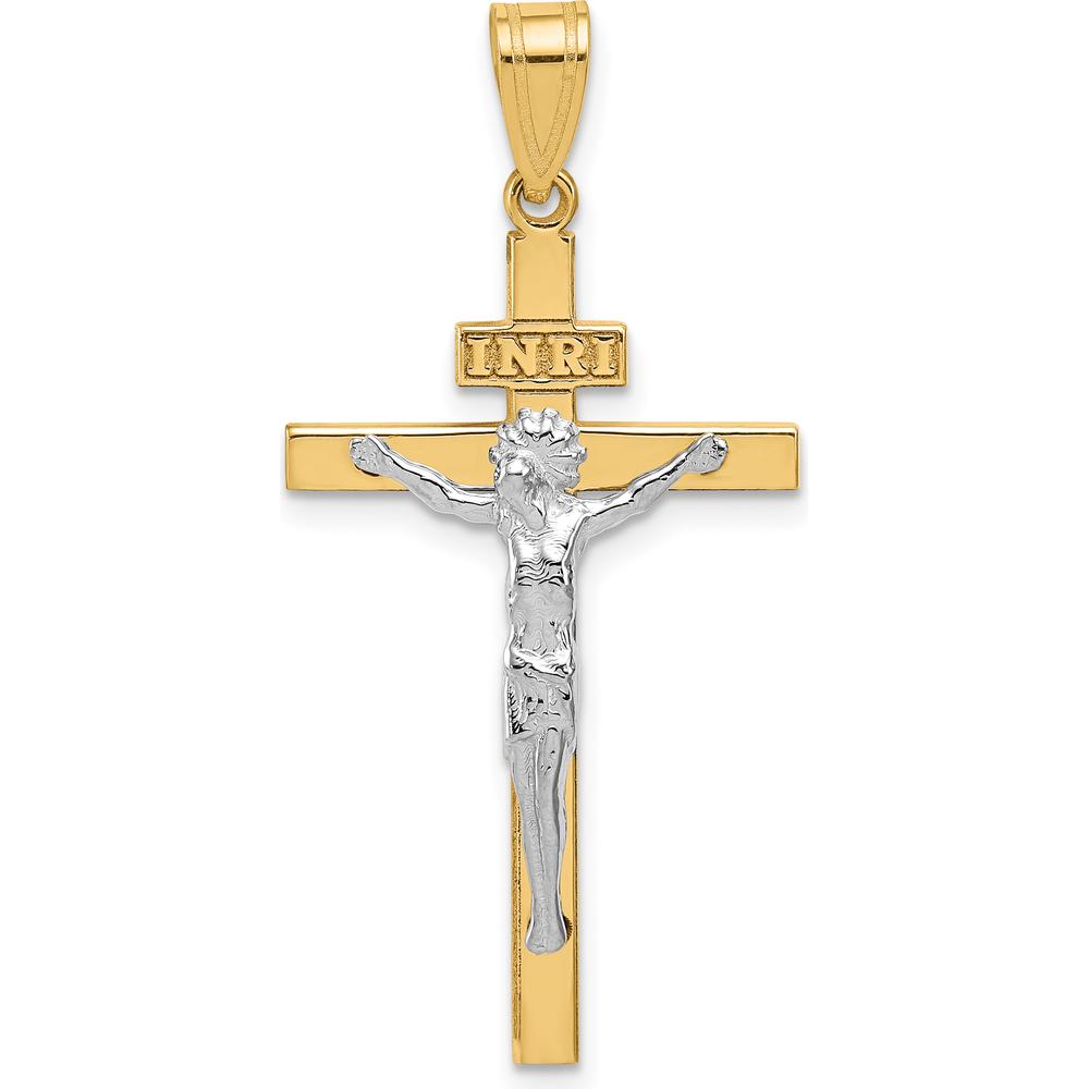 14K Two-Tone INRI Crucifix Pendant - Polished Gold Faith Pendant by Oro Pregiato