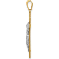 14K Two-Tone INRI Crucifix Pendant - Polished Gold Faith Pendant by Oro Pregiato