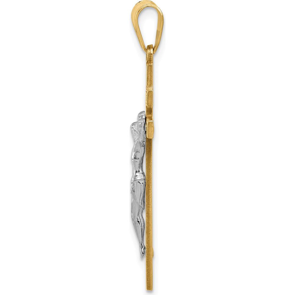 14K Two-Tone INRI Crucifix Pendant - Polished Gold Faith Pendant by Oro Pregiato