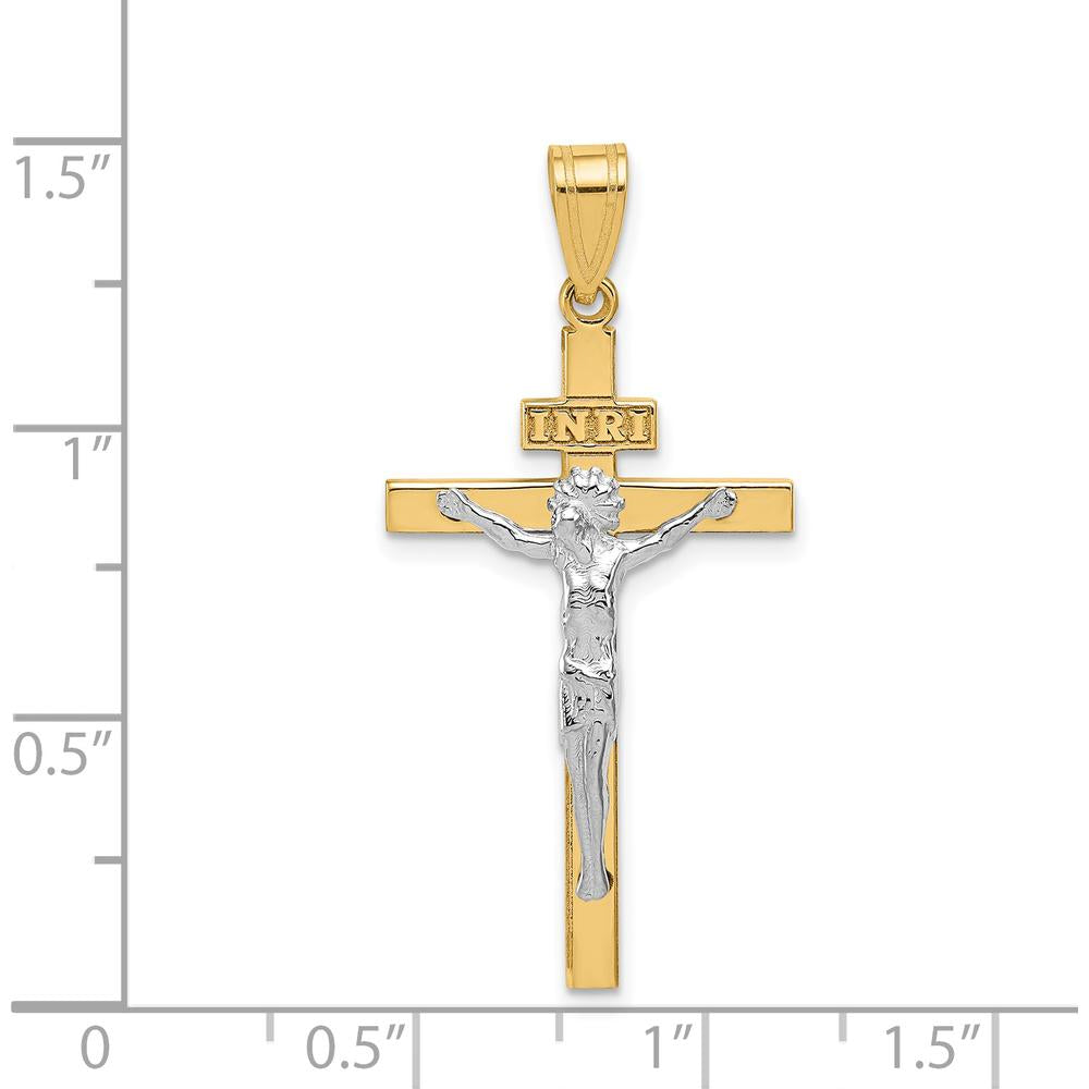 14K Two-Tone INRI Crucifix Pendant - Polished Gold Faith Pendant by Oro Pregiato