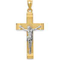 14K Two-Tone INRI Crucifix Pendant with Polished and Textured Finish - 39mm Length by Oro Pregiato