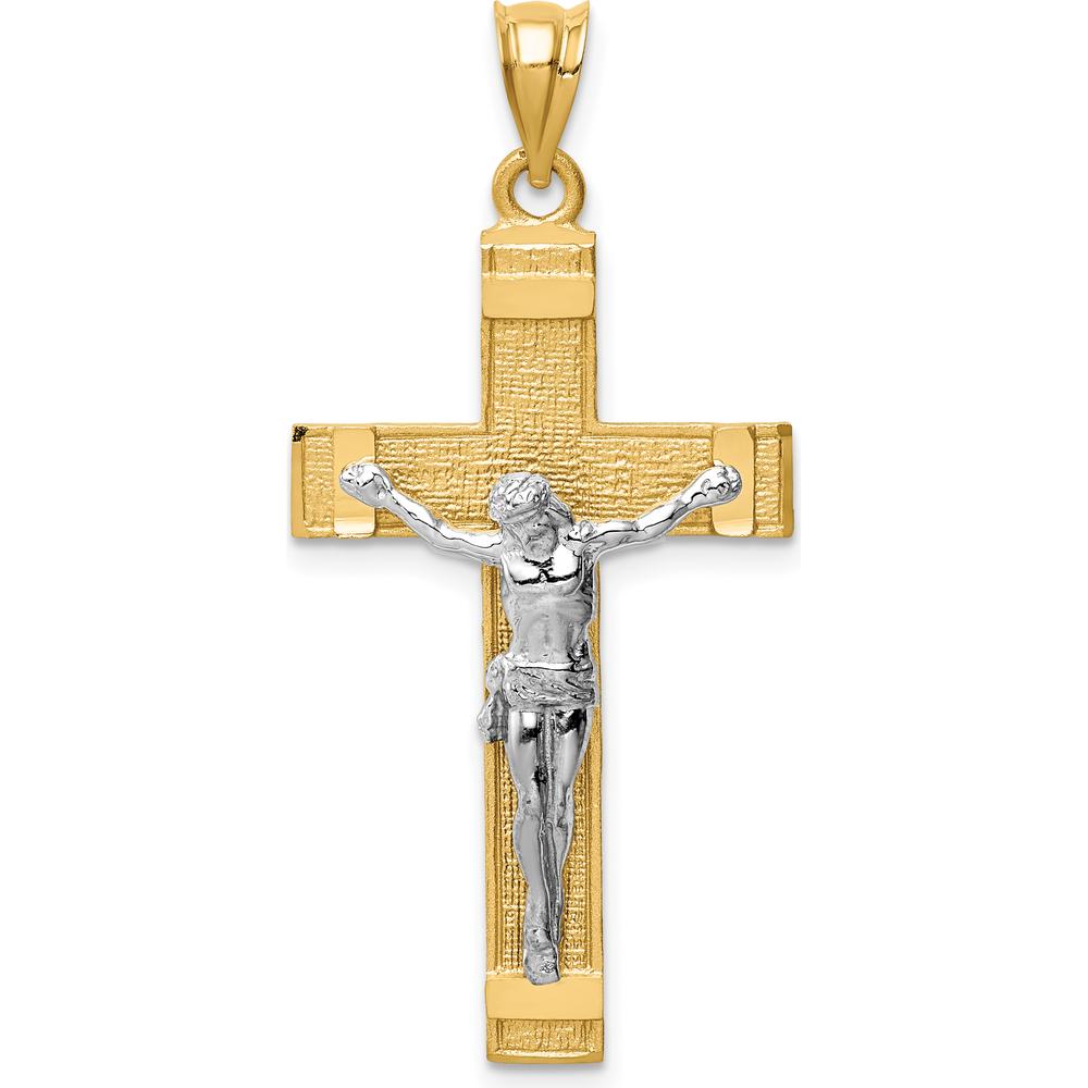 14K Two-Tone INRI Crucifix Pendant with Polished and Textured Finish - 39mm Length by Oro Pregiato
