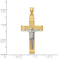 14K Two-Tone INRI Crucifix Pendant with Polished and Textured Finish - 39mm Length by Oro Pregiato
