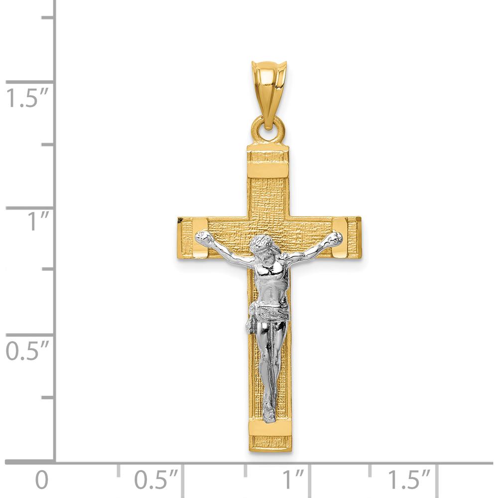 14K Two-Tone INRI Crucifix Pendant with Polished and Textured Finish - 39mm Length by Oro Pregiato