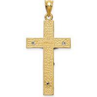 14K Two-Tone INRI Crucifix Pendant with Polished and Textured Finish - 39mm Length by Oro Pregiato