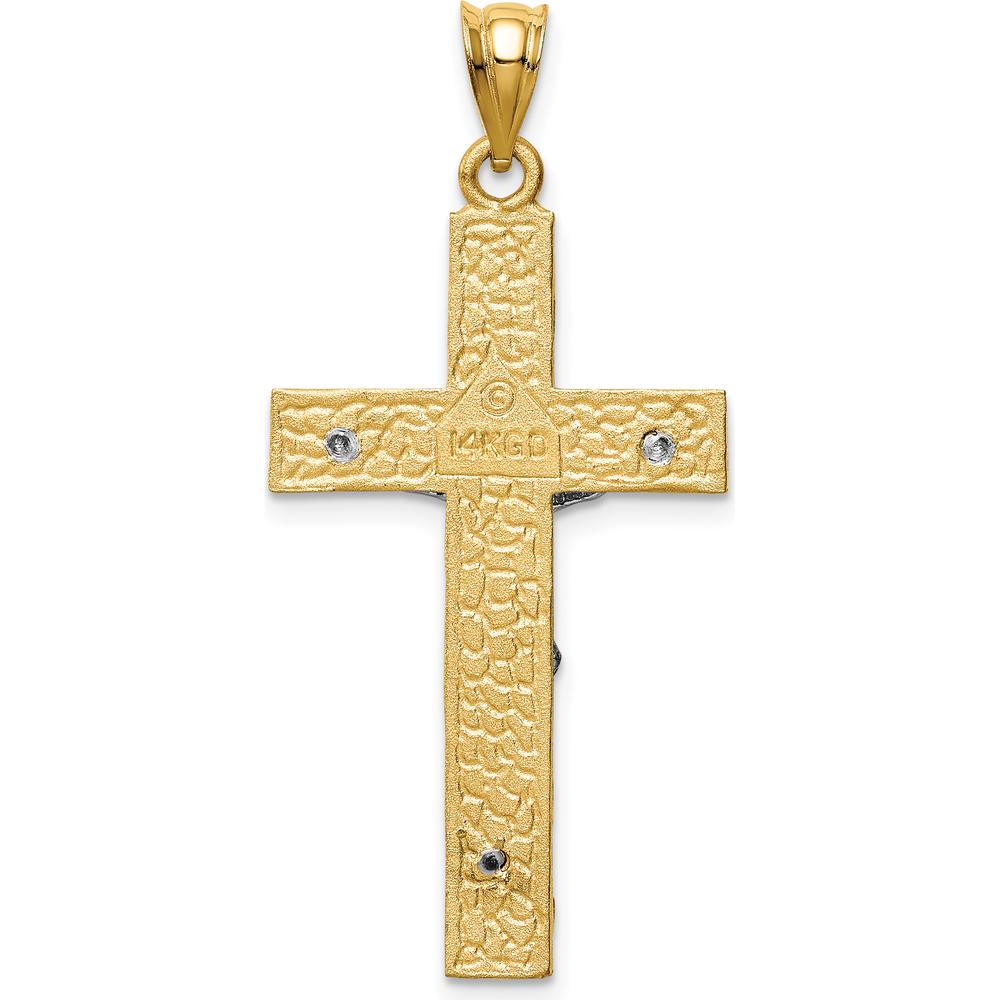 14K Two-Tone INRI Crucifix Pendant with Polished and Textured Finish - 39mm Length by Oro Pregiato
