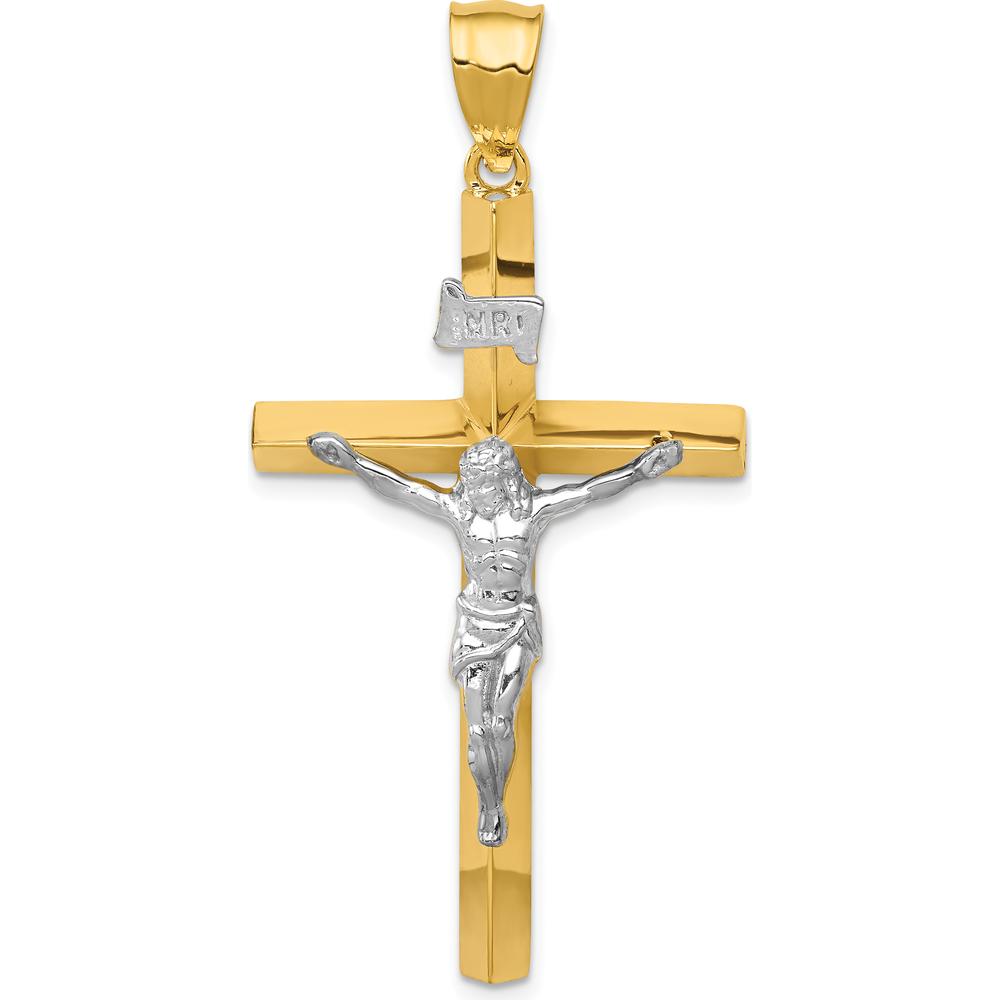 14K Two-Tone INRI Hollow Crucifix Pendant - 43mm Length by Oro Pregiato