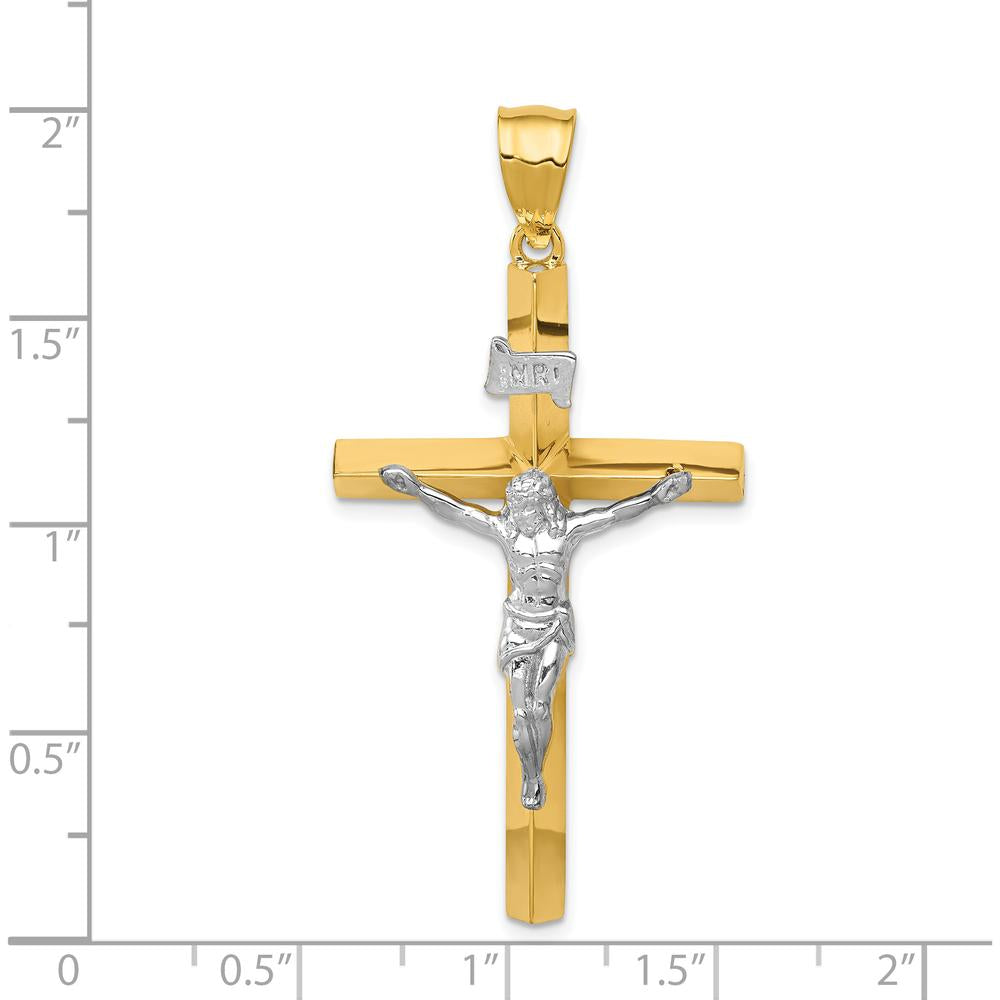 14K Two-Tone INRI Hollow Crucifix Pendant - 43mm Length by Oro Pregiato