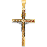14K Two-Tone INRI Hollow Crucifix Pendant - 43mm Length by Oro Pregiato