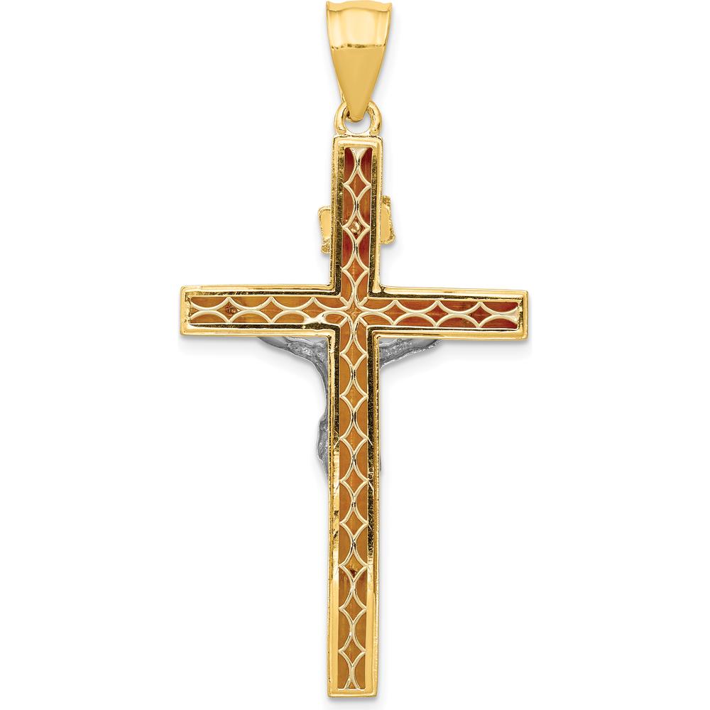 14K Two-Tone INRI Hollow Crucifix Pendant - 43mm Length by Oro Pregiato