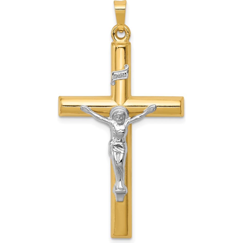14K Two-Tone INRI Hollow Crucifix Pendant - Faith Symbol in Polished Gold by Oro Pregiato